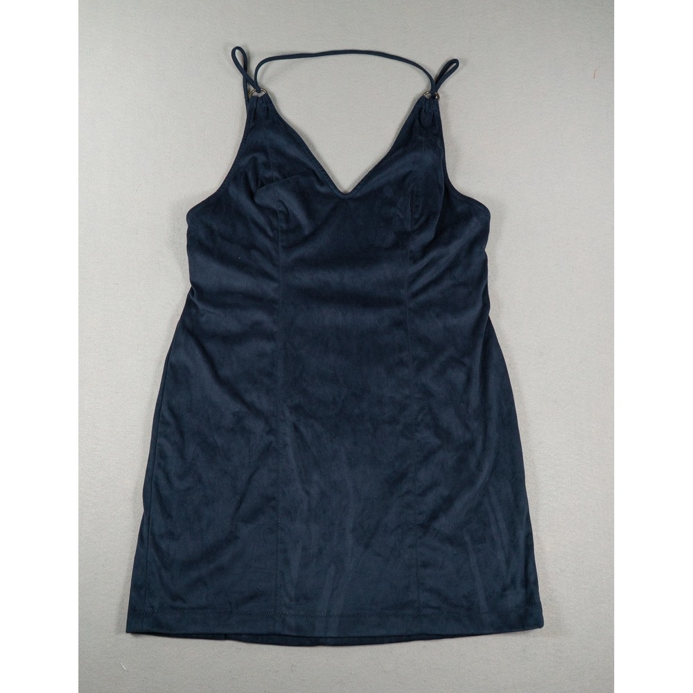 Free People Womens Intimately Faux Suede Mini Slip Dress Navy Blue Large NWT